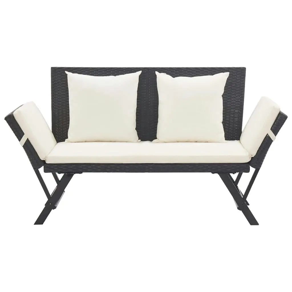 Garden Bench with Cushions 176 cm Black Poly Rattan 46230