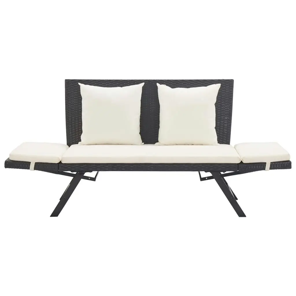 Garden Bench with Cushions 176 cm Black Poly Rattan 46230