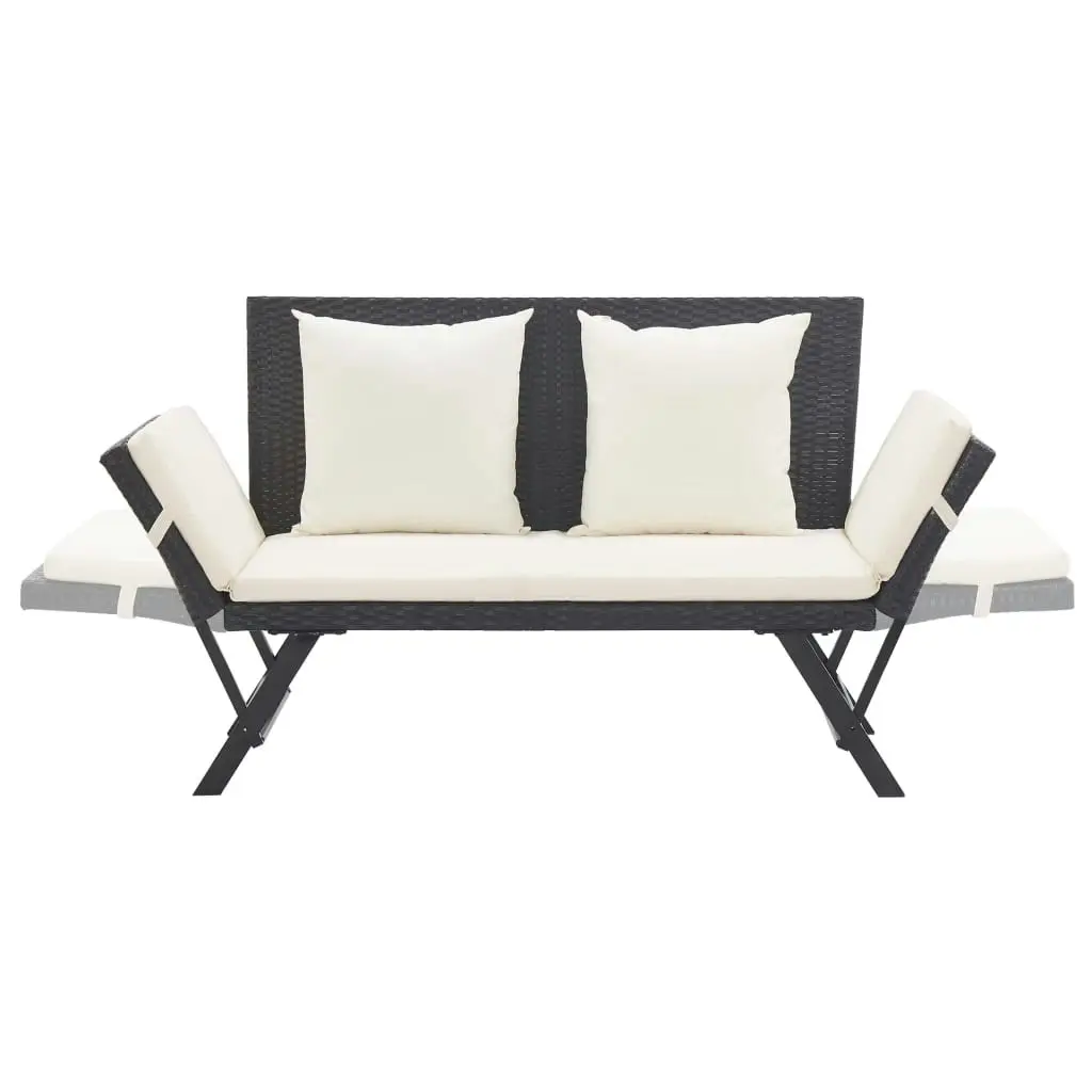 Garden Bench with Cushions 176 cm Black Poly Rattan 46230