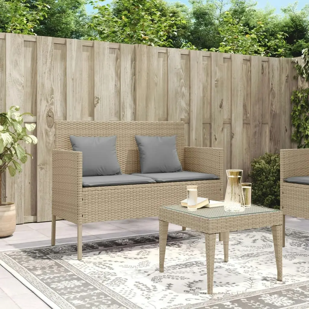 Garden Bench with Cushions Beige Poly Rattan 365775