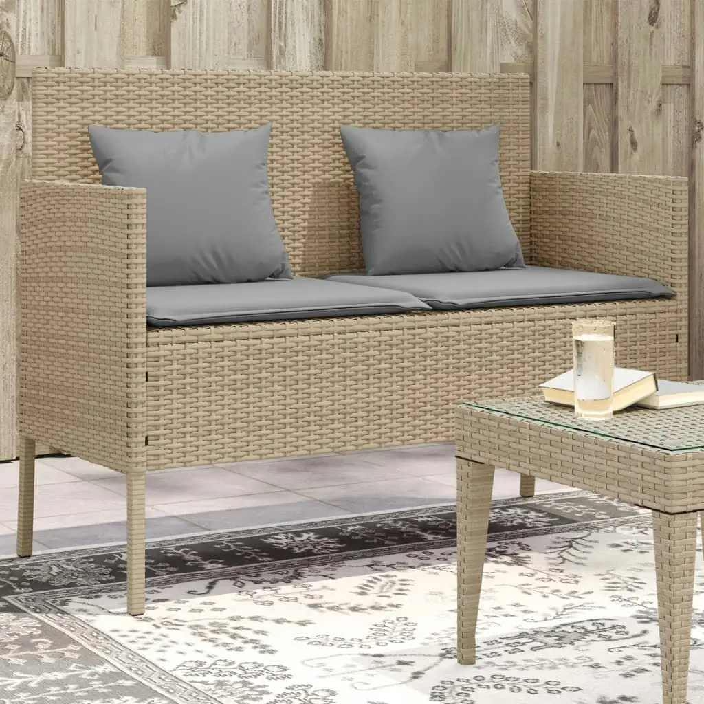 Garden Bench with Cushions Beige Poly Rattan 365775