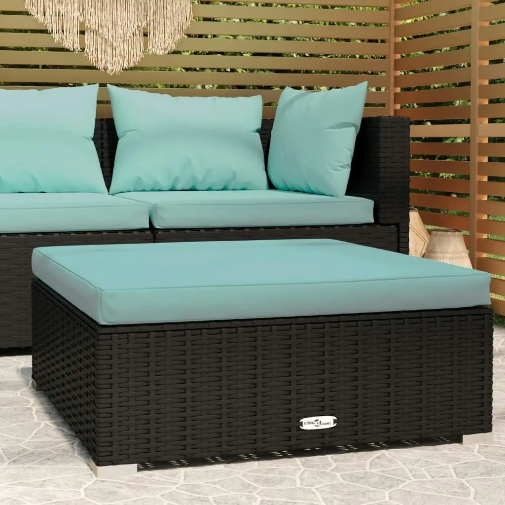 Garden Footrest with Cushion Black 70x70x30 cm Poly Rattan 317536