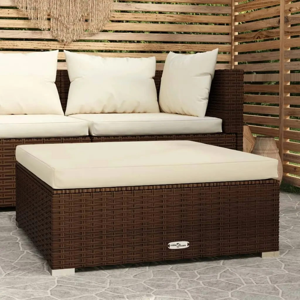 Garden Footrest with Cushion Brown 70x70x30 cm Poly Rattan 317503