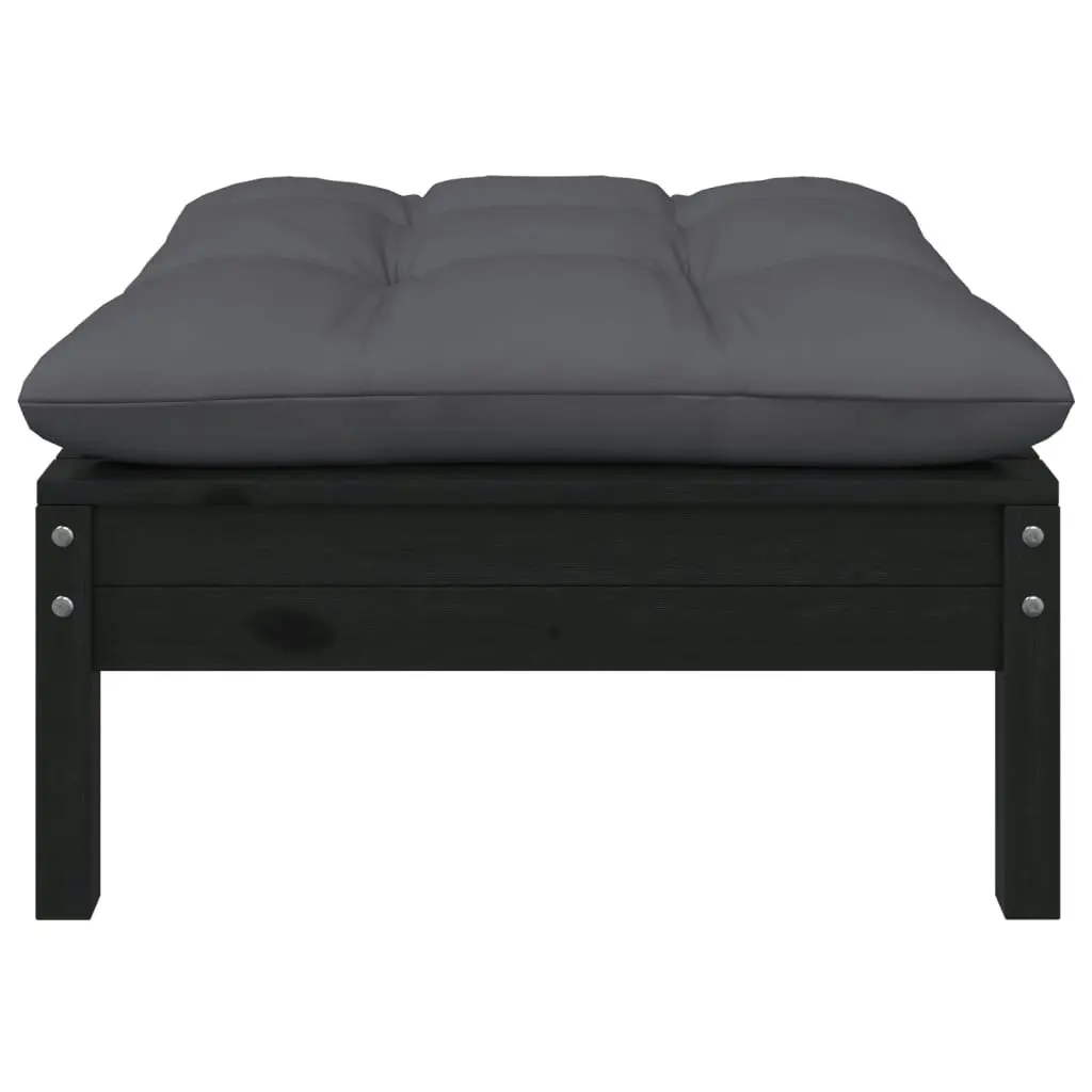 Garden Footstool with Anthracite Cushion Black Solid Pinewood 806644