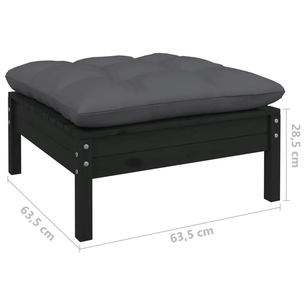 Garden Footstool with Anthracite Cushion Black Solid Pinewood 806644