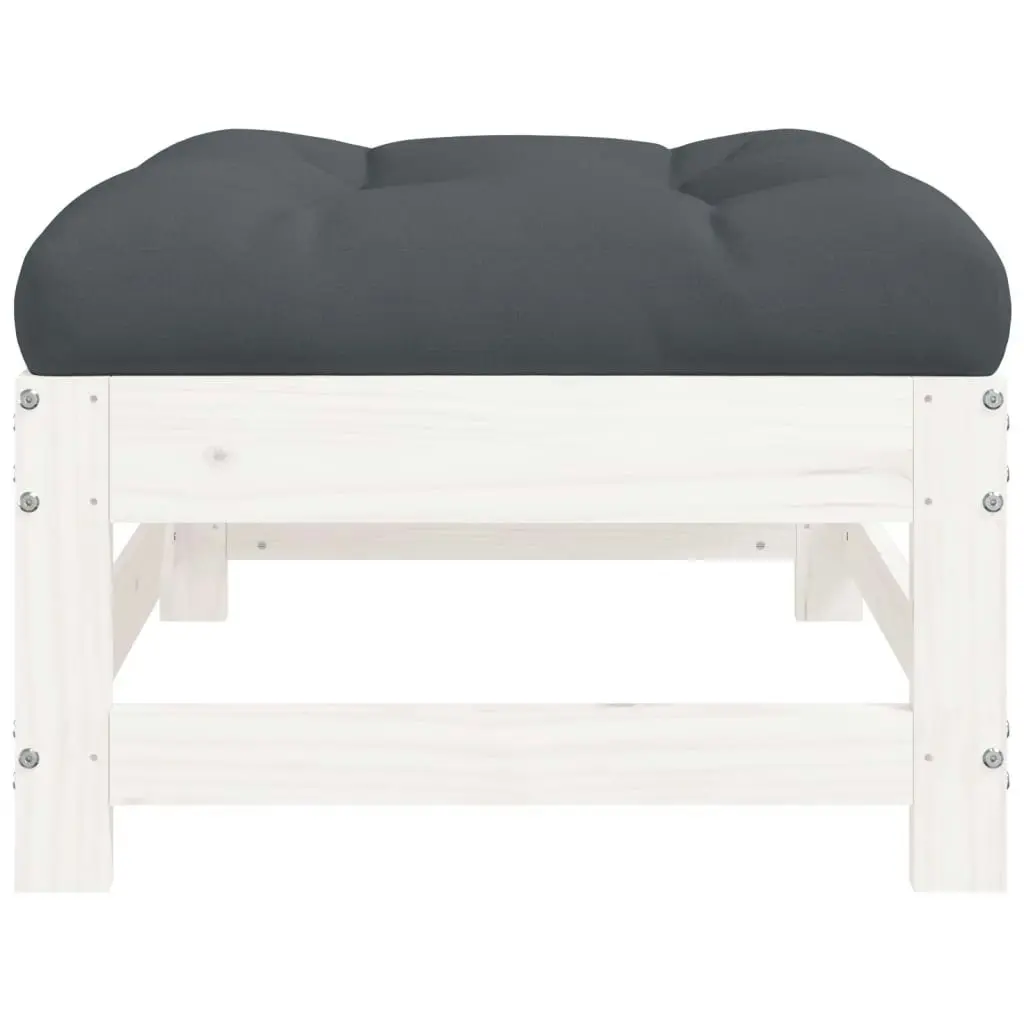 Garden Footstool with Cushion White Solid Wood Pine 825556