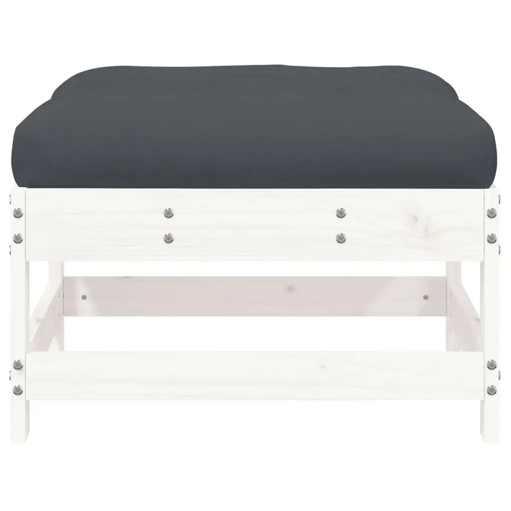 Garden Footstool with Cushion White Solid Wood Pine 825556