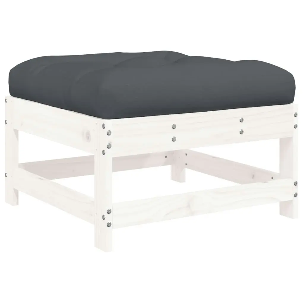 Garden Footstool with Cushion White Solid Wood Pine 825556