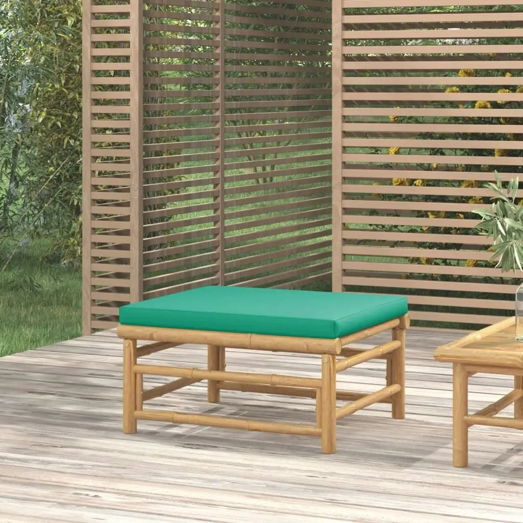 Garden Footstool with Green Cushion Bamboo 362295