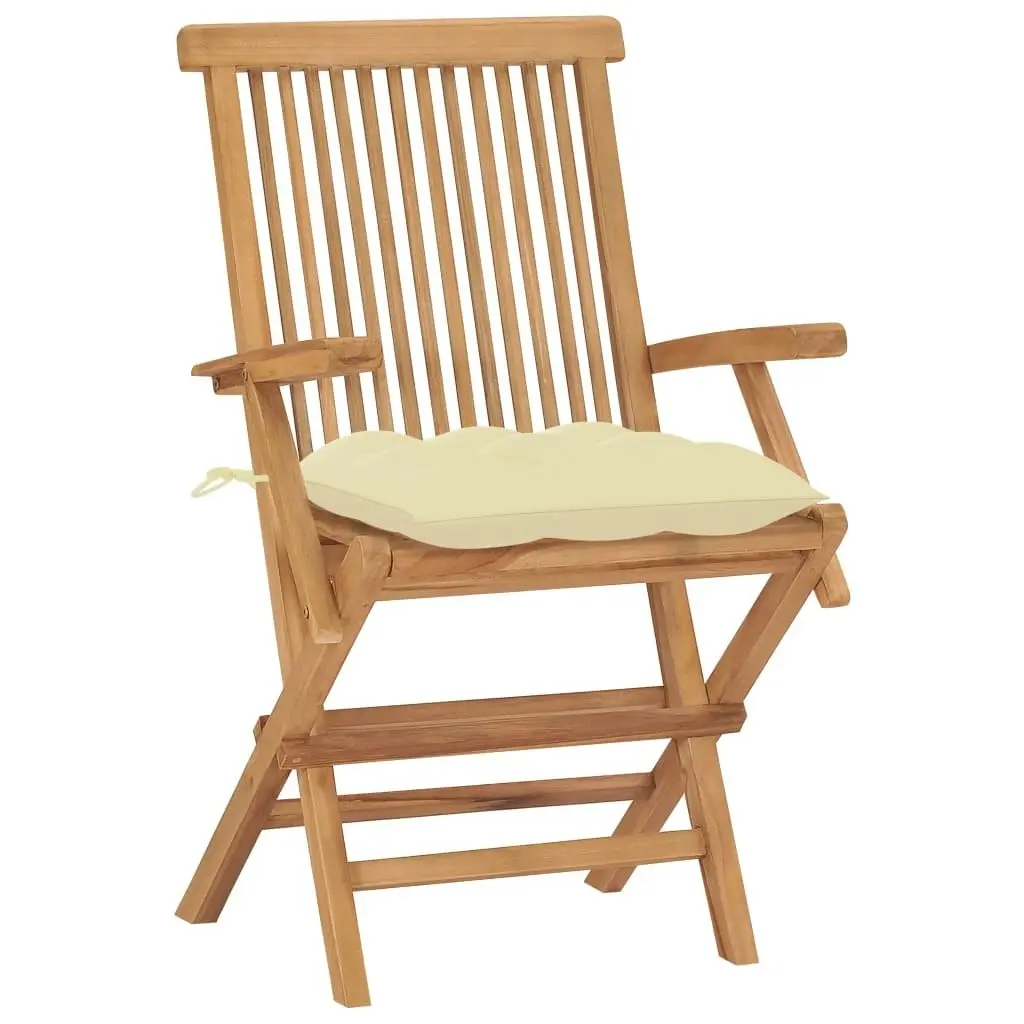 Garden Chairs with Cream White Cushions 2 pcs Solid Teak Wood 3062504