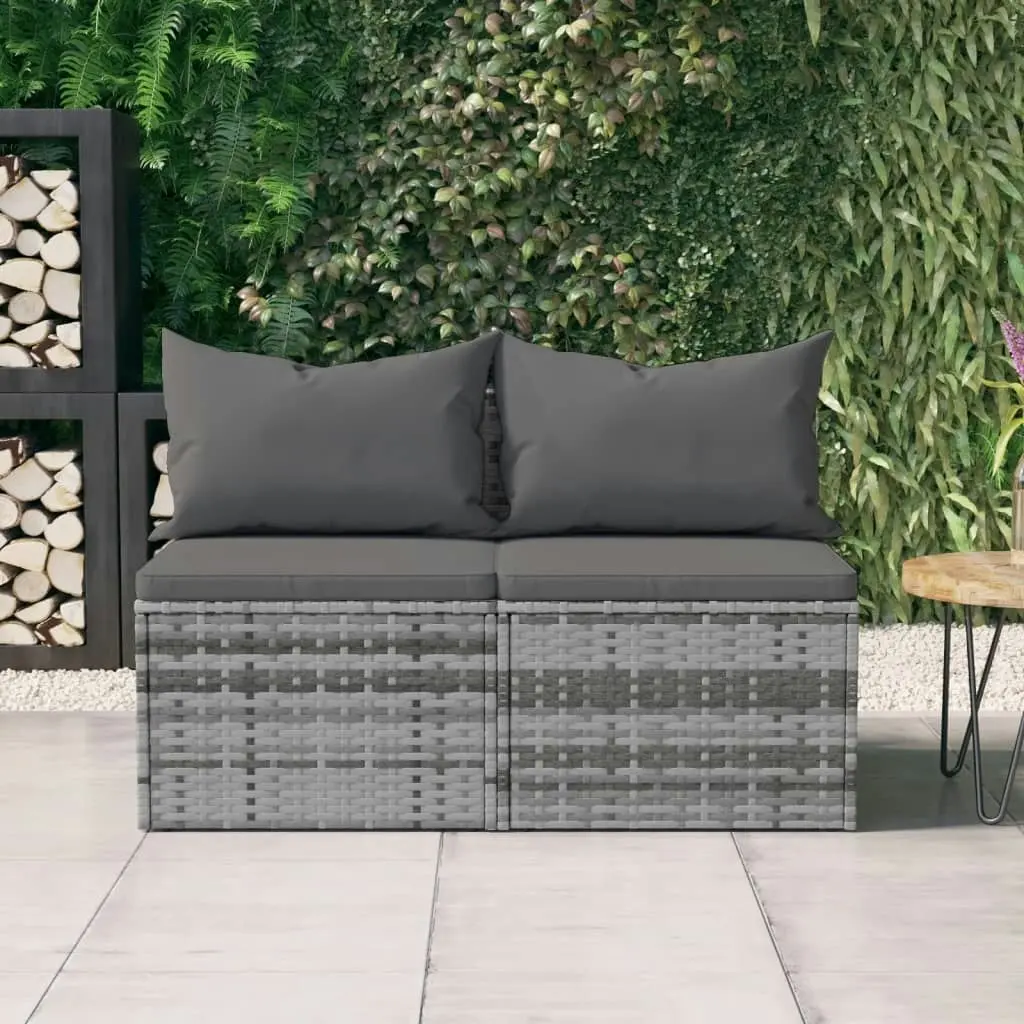 Garden Middle Sofas with Cushions 2 pcs Grey Poly Rattan 362333