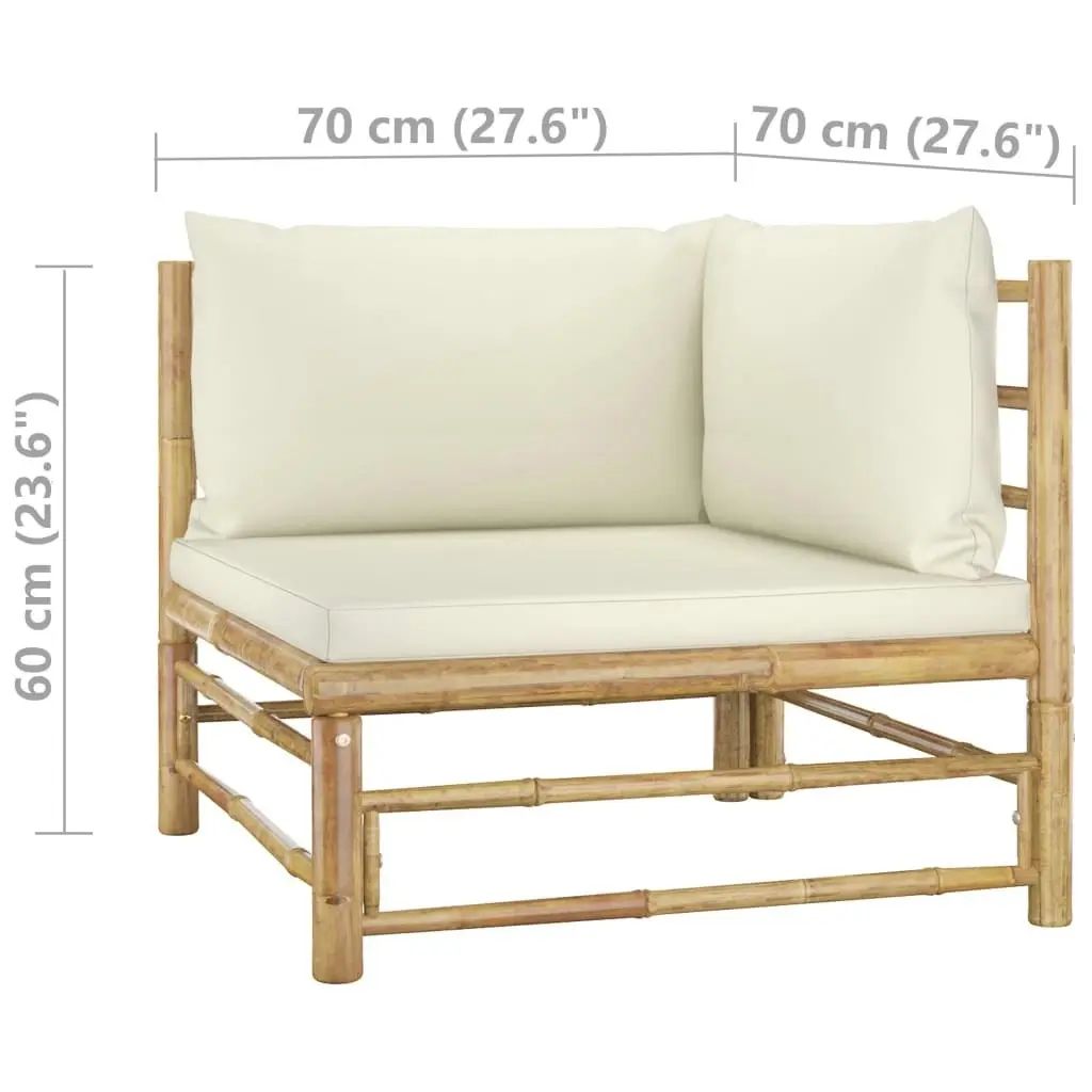 Garden Corner Sofa with Cream White Cushions Bamboo 313145