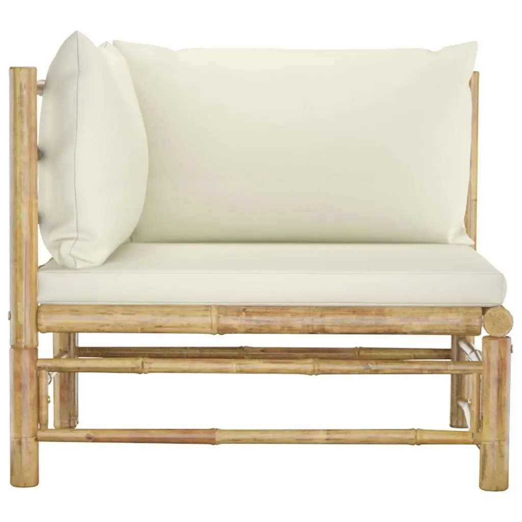 Garden Corner Sofa with Cream White Cushions Bamboo 313145