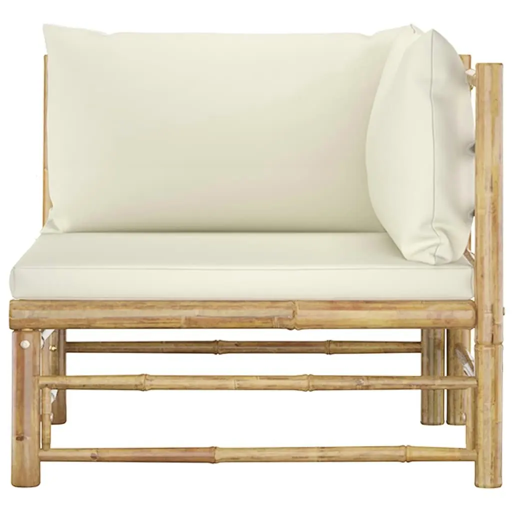 Garden Corner Sofa with Cream White Cushions Bamboo 313145