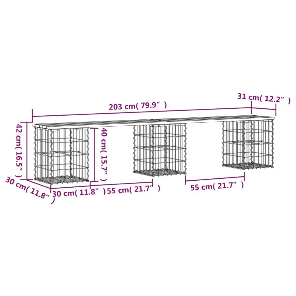 Garden Bench Gabion Design 203x31x42 cm Solid Wood Pine 834332