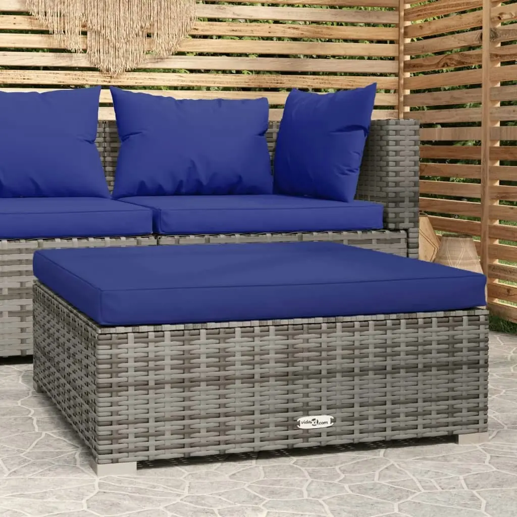 Garden Footrest with Cushion Grey 70x70x30 cm Poly Rattan 317569