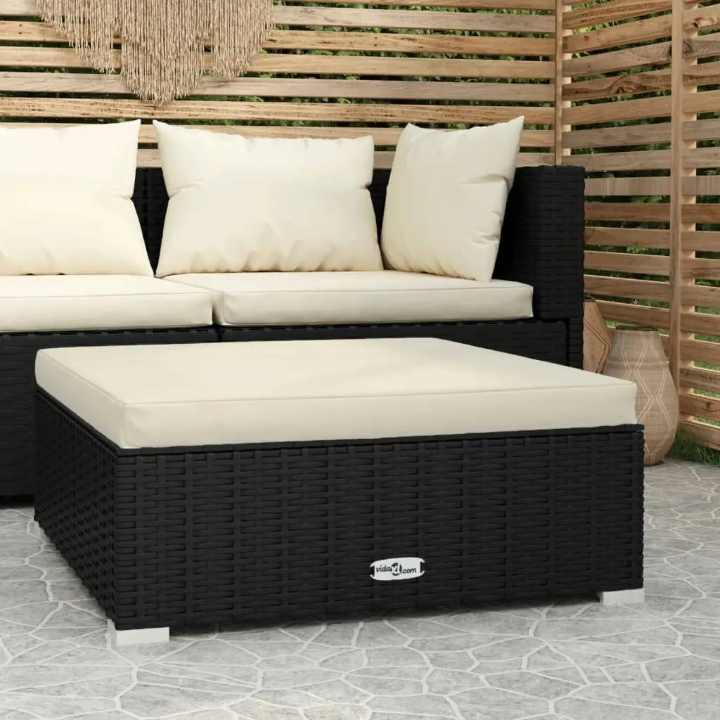 Garden Footrest with Cushion Black 70x70x30 cm Poly Rattan 317492