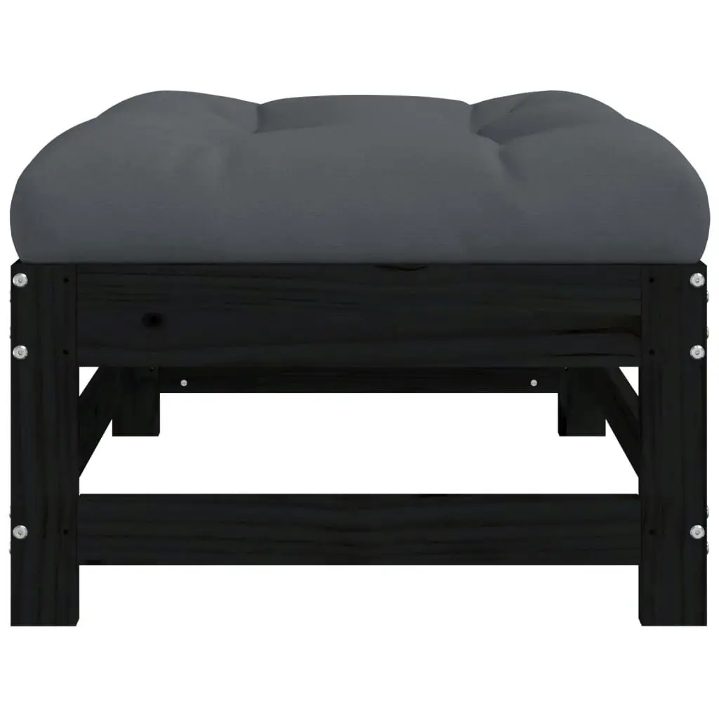 Garden Footstool with Cushion Black Solid Wood Pine 825559