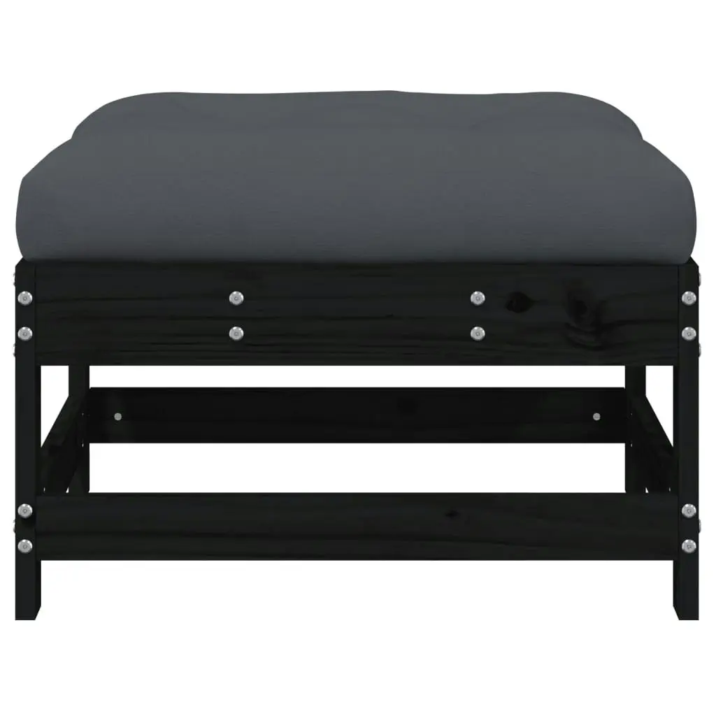 Garden Footstool with Cushion Black Solid Wood Pine 825559