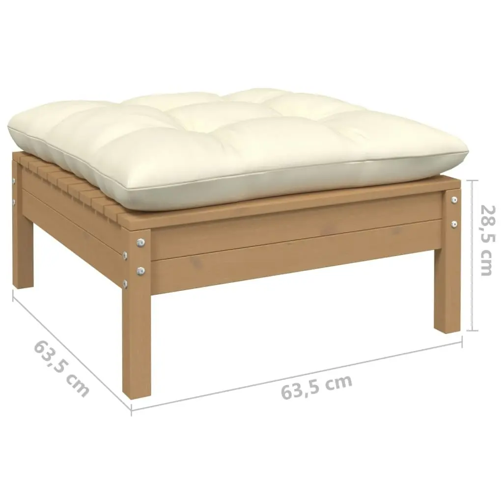 Garden Footstool with Cream Cushion Honey Brown Solid Pinewood 806643