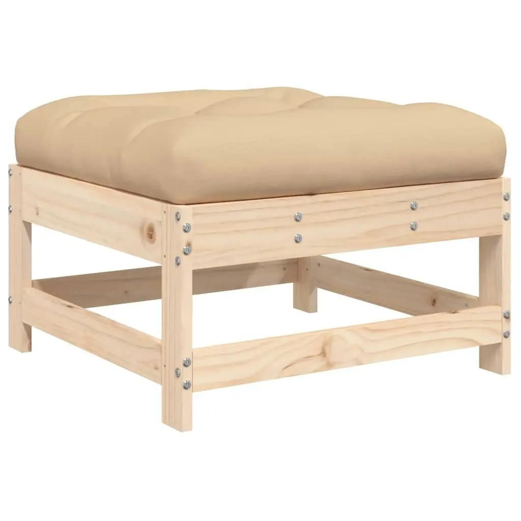 Garden Footstool with Cushion Solid Wood Pine 825555