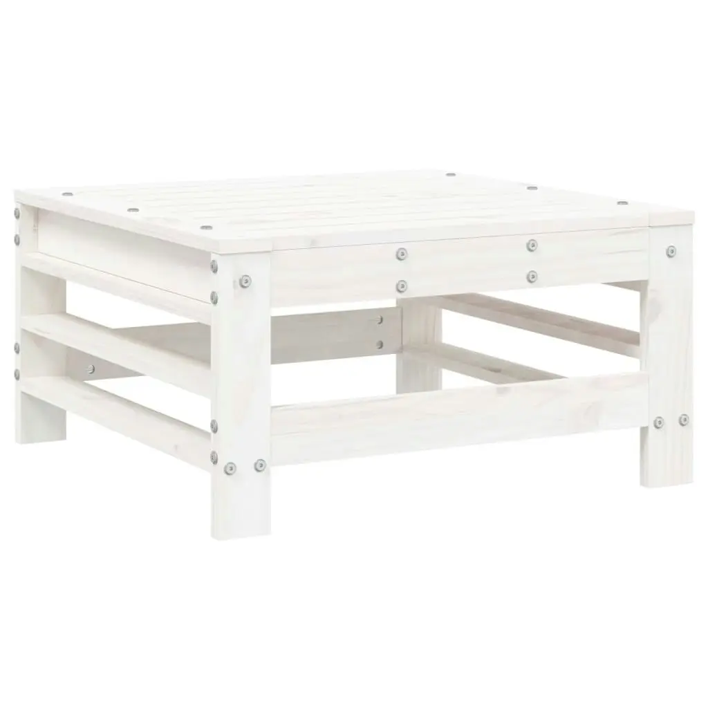 Garden Footstool with Cushion White Solid Wood Pine 825668