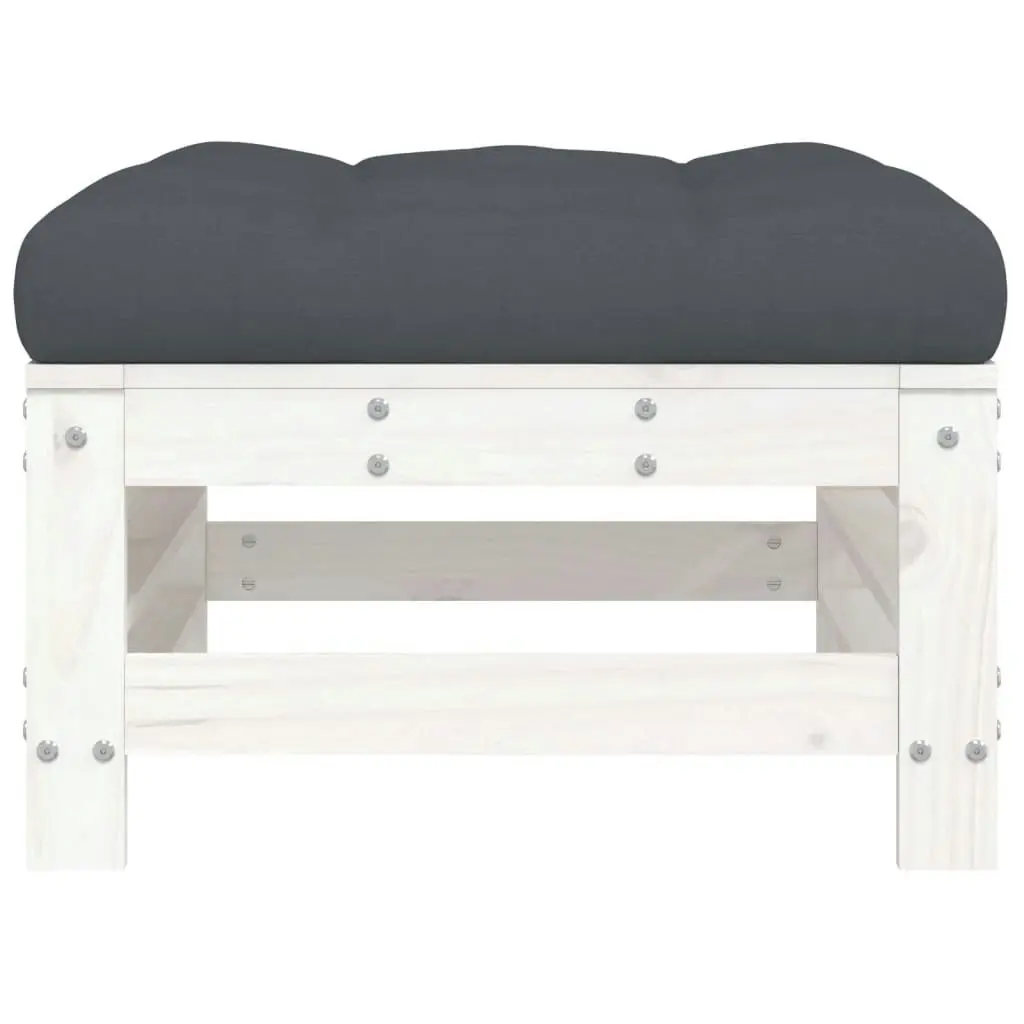 Garden Footstool with Cushion White Solid Wood Pine 825668