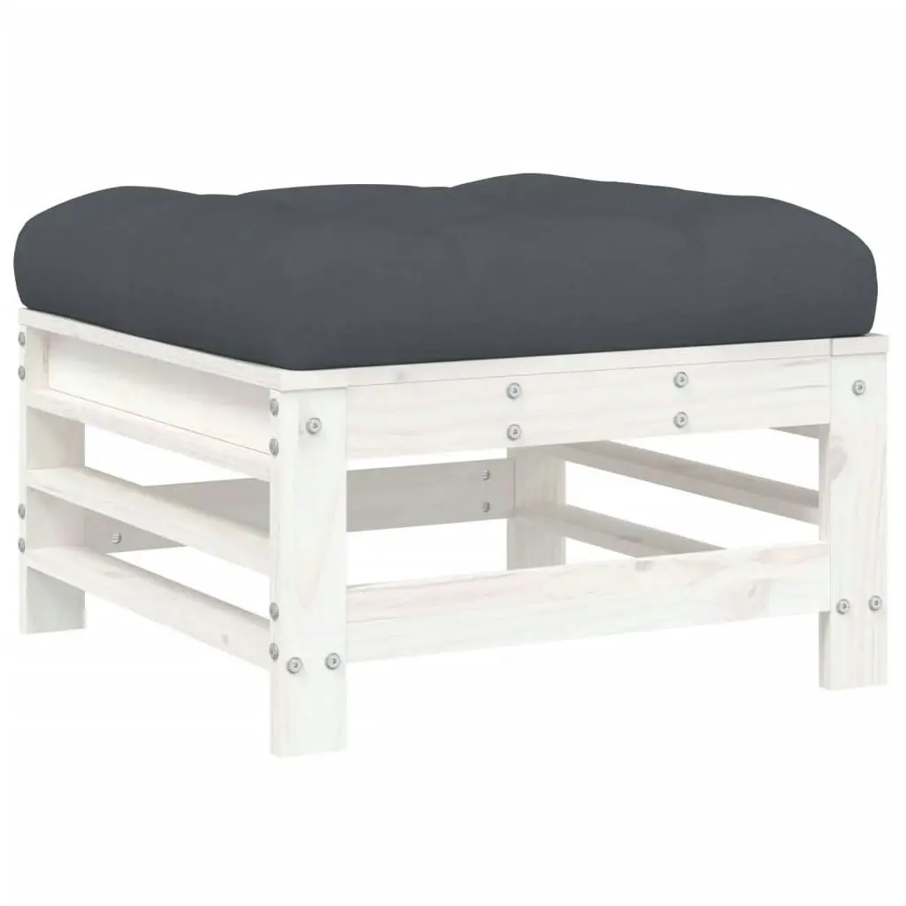 Garden Footstool with Cushion White Solid Wood Pine 825668