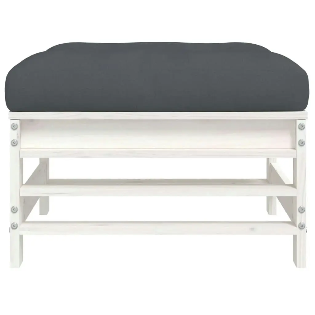 Garden Footstool with Cushion White Solid Wood Pine 825668