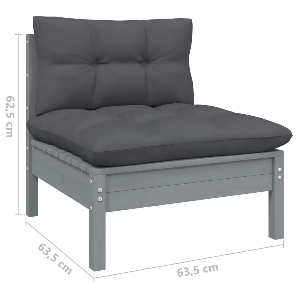 Garden Middle Sofa with Anthracite Cushions Grey Solid Pinewood 806636