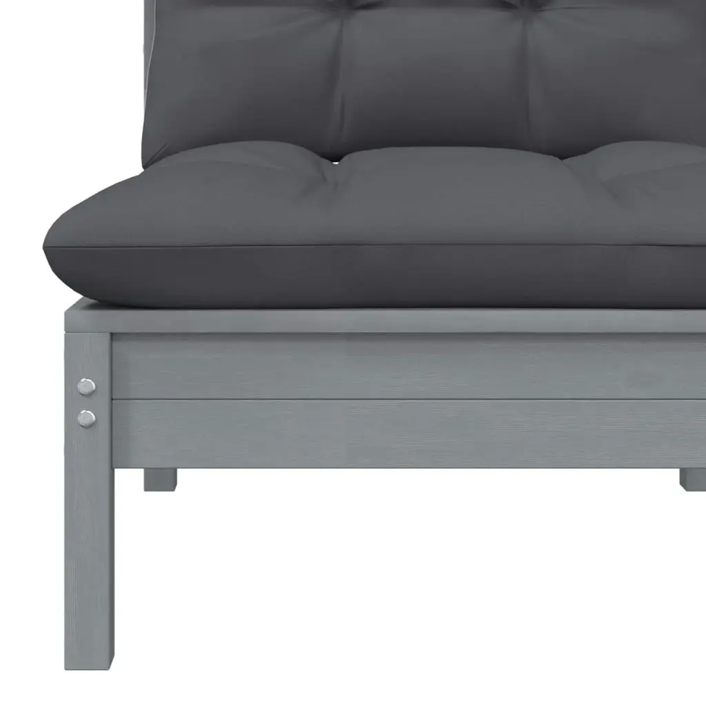 Garden Middle Sofa with Anthracite Cushions Grey Solid Pinewood 806636