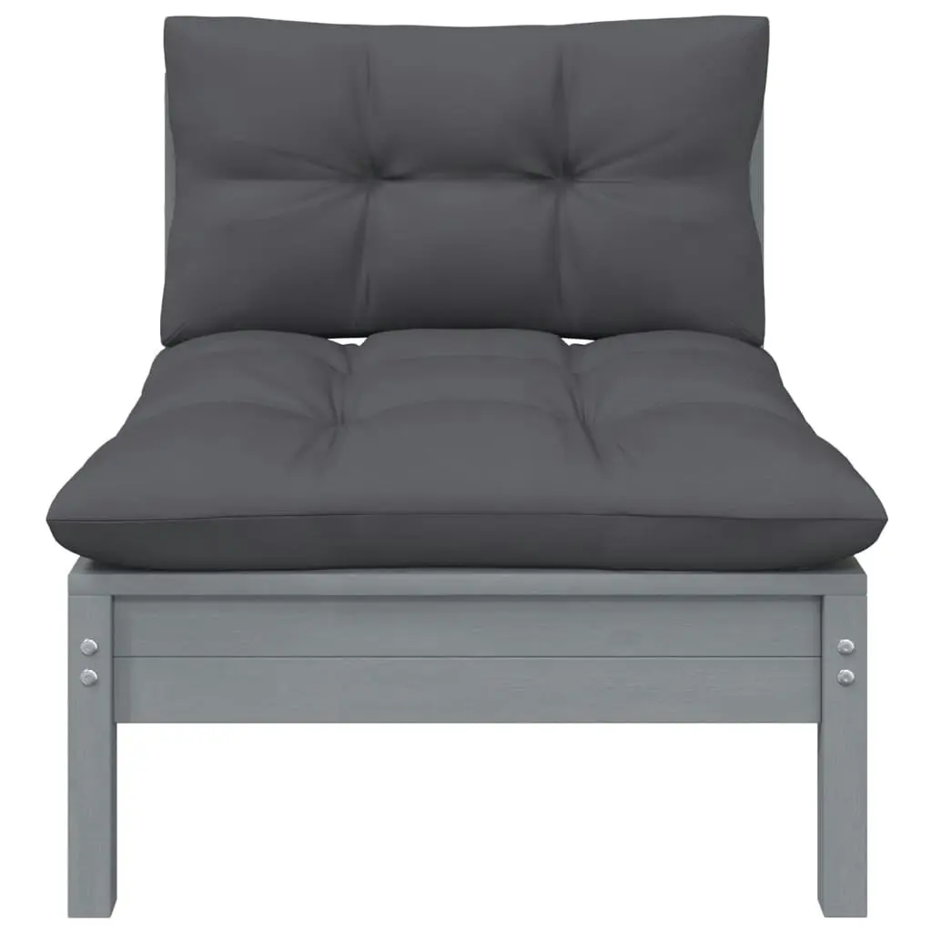 Garden Middle Sofa with Anthracite Cushions Grey Solid Pinewood 806636