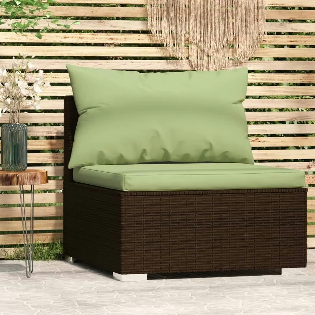 Garden Middle Sofa with Cushions Brown Poly Rattan 317559