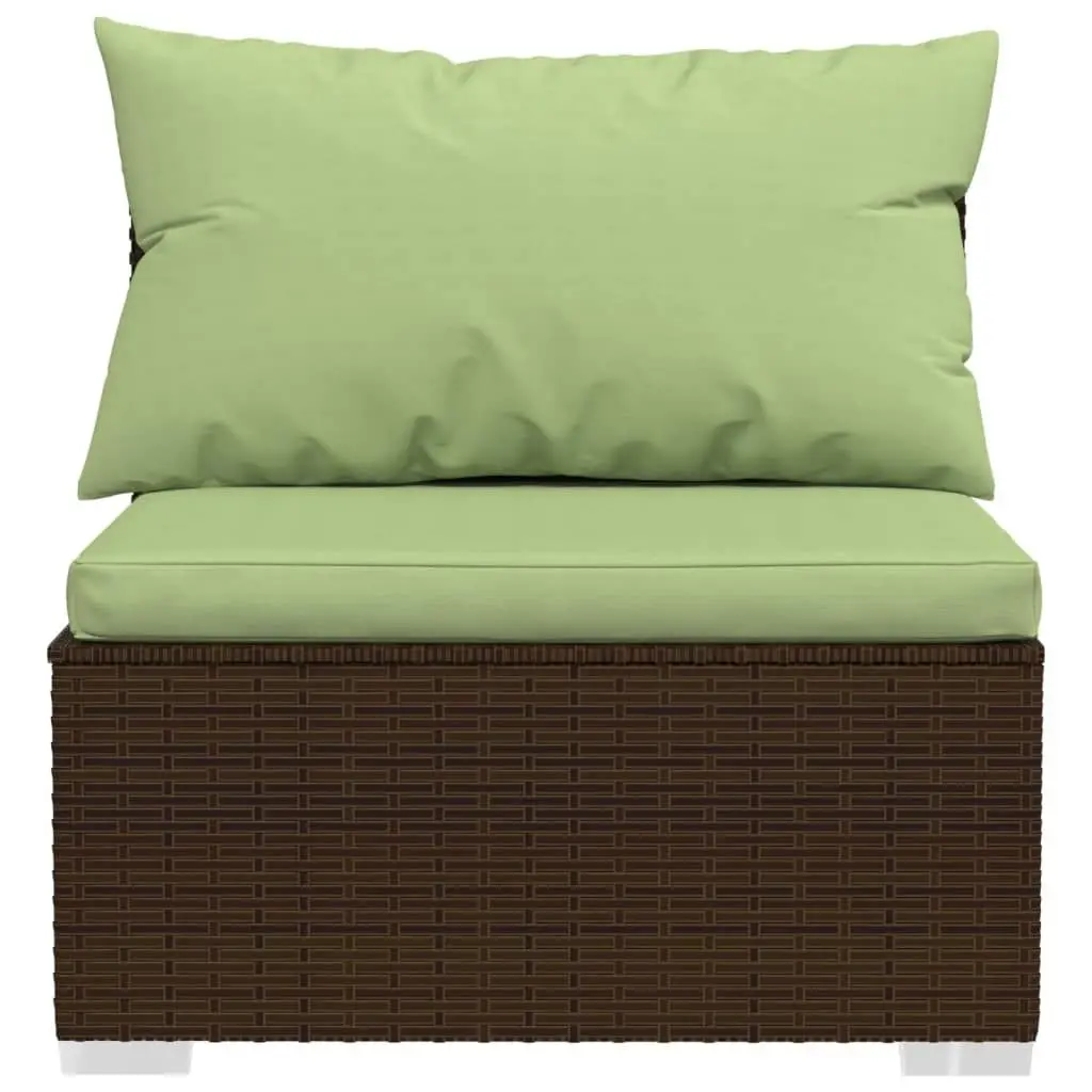 Garden Middle Sofa with Cushions Brown Poly Rattan 317559