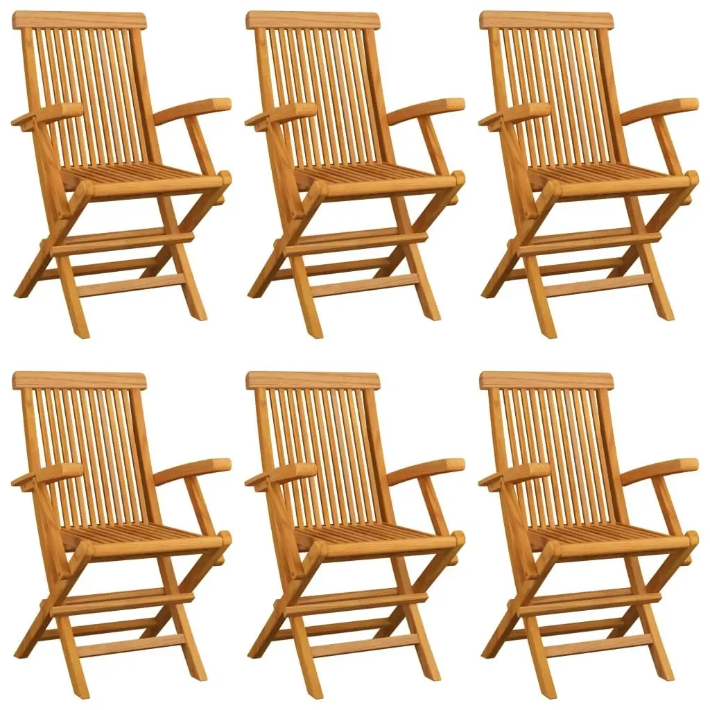 Garden Chairs with Grey Cushions 6 pcs Solid Teak Wood 3062557