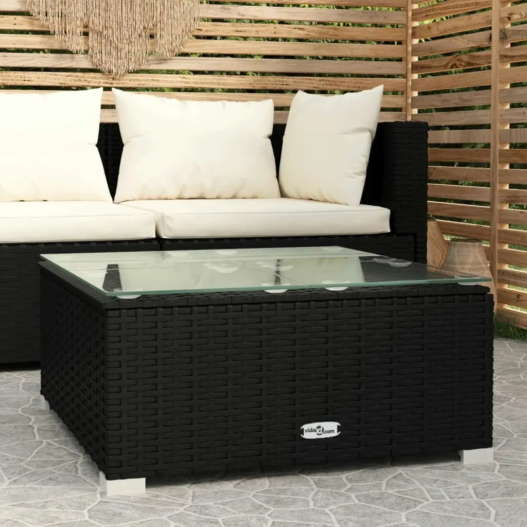 Garden Coffee Table Black 60x60x30 cm Poly Rattan and Glass 317491