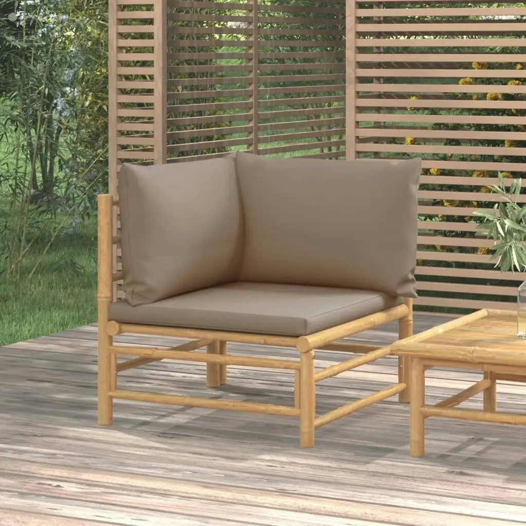 Garden Corner Sofa with Taupe Cushions Bamboo 362286