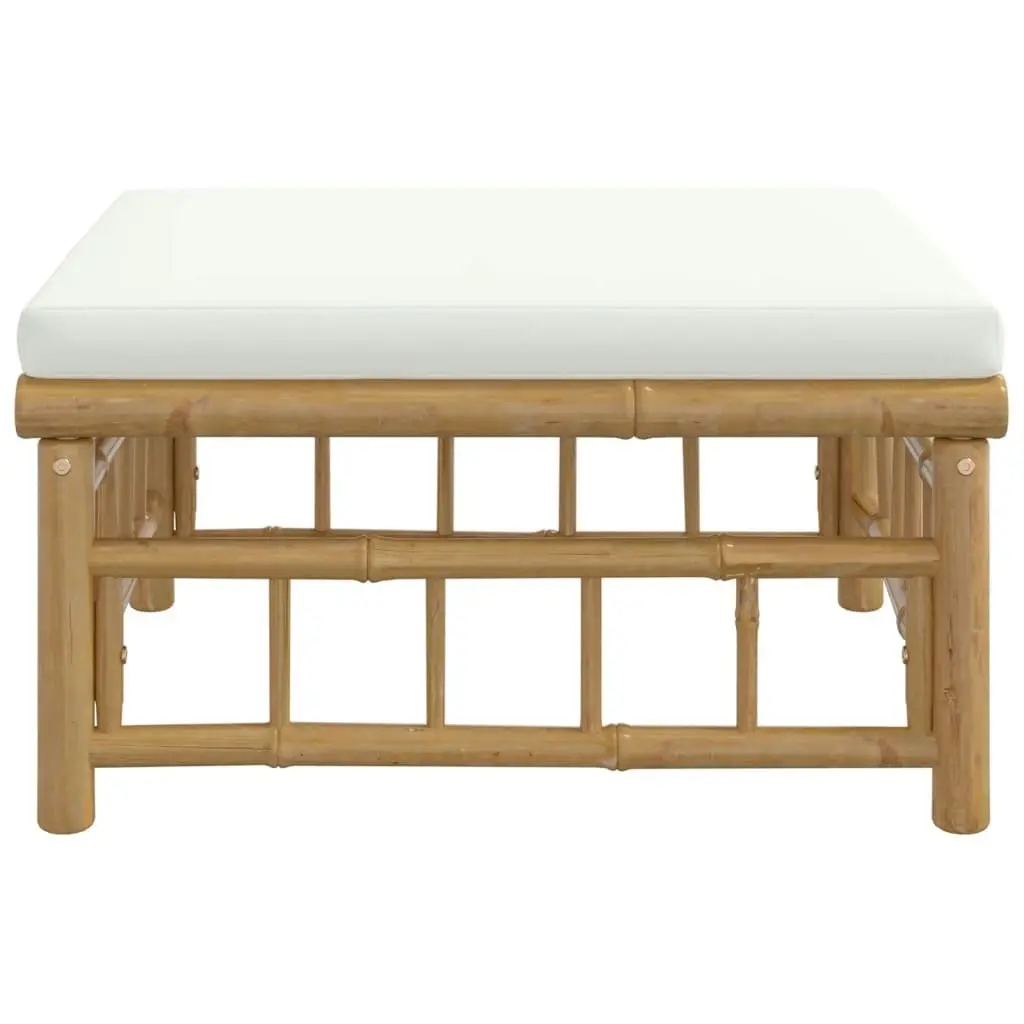 Garden Footstool with Cream White Cushion Bamboo 362302