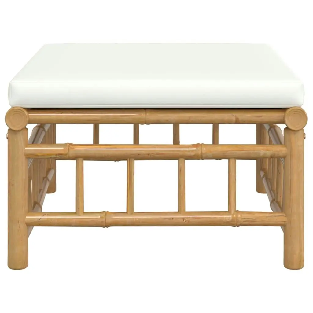 Garden Footstool with Cream White Cushion Bamboo 362302