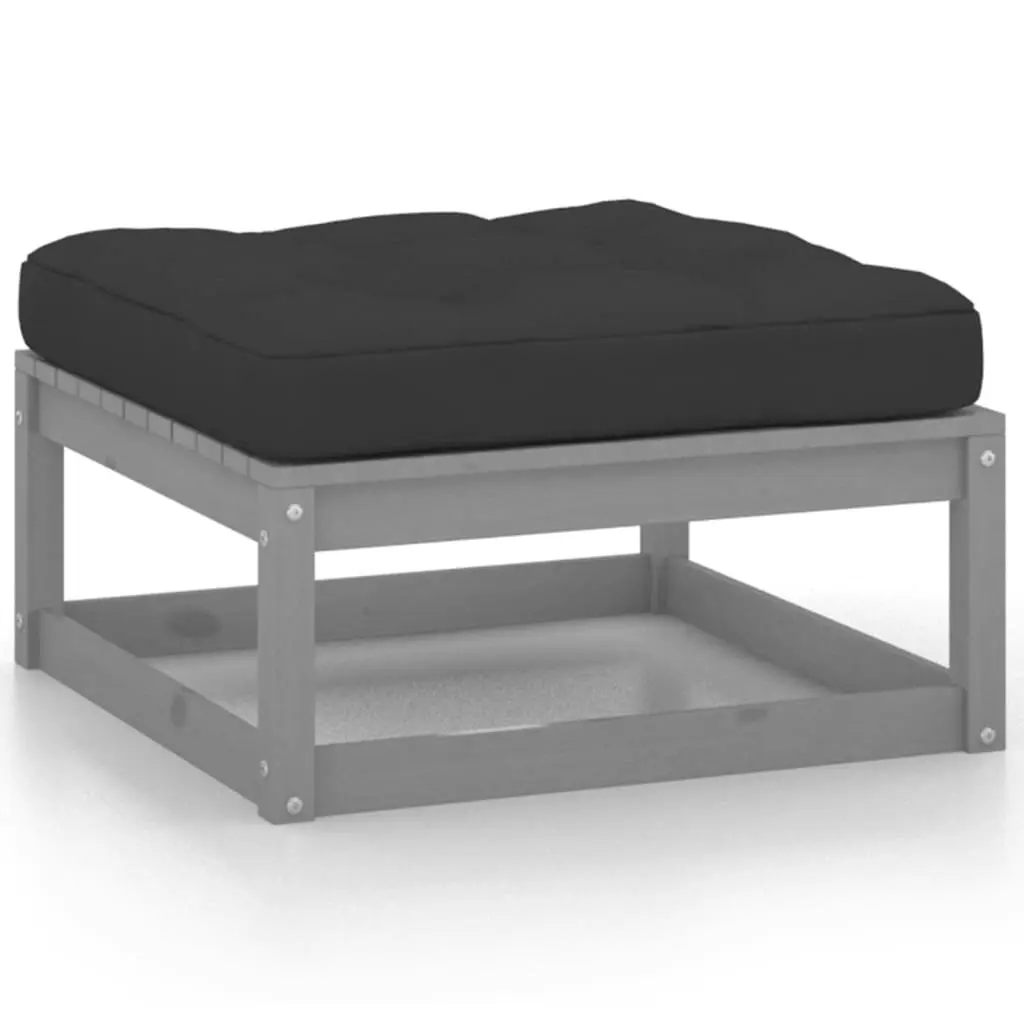 Garden Footstools with Cushions 2 pcs Grey Solid Pinewood 805742