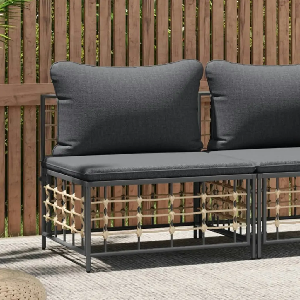 Garden Middle Sofa with Dark Grey Cushions Poly Rattan 364135