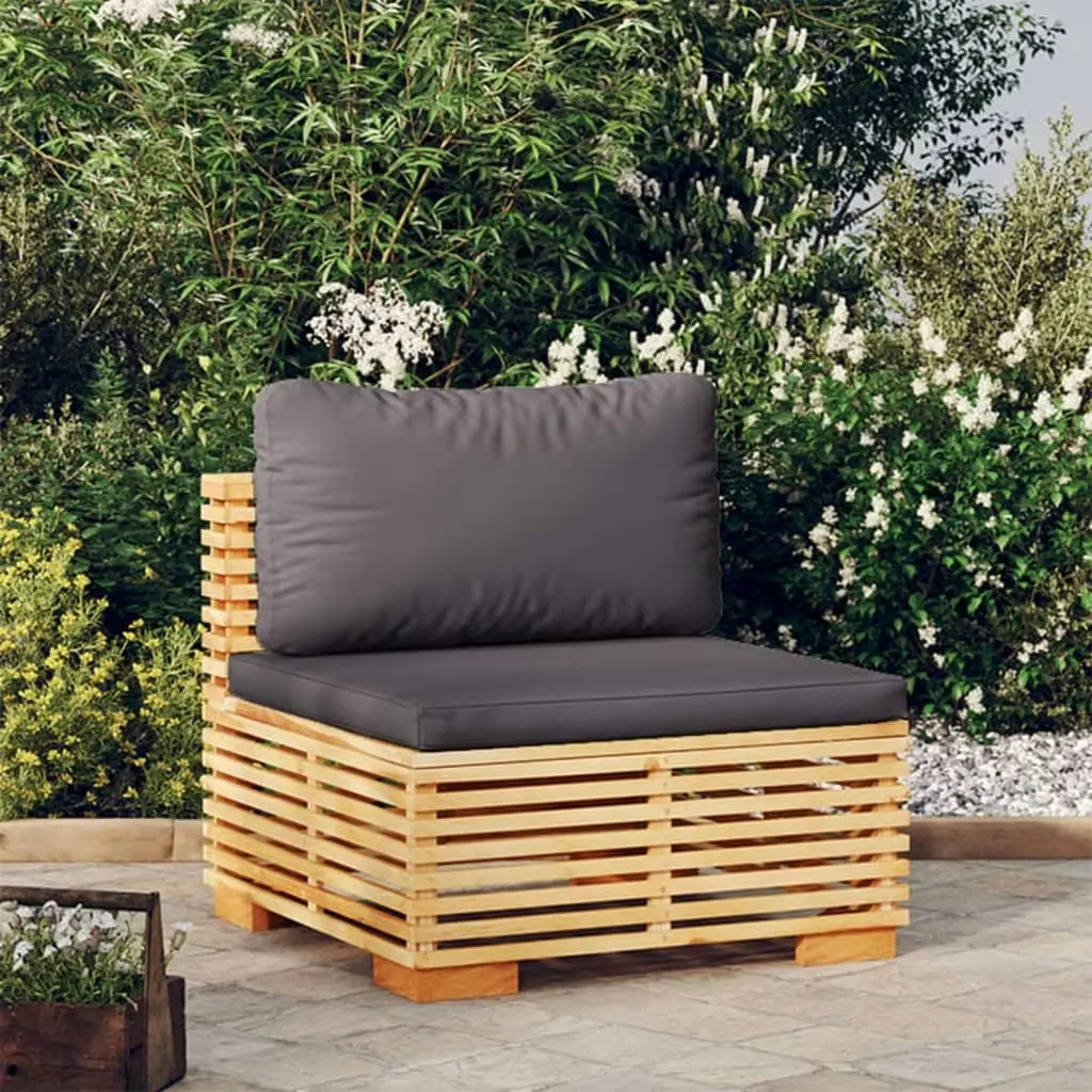 Garden Middle Sofa with Dark Grey Cushions Solid Wood Teak 319159