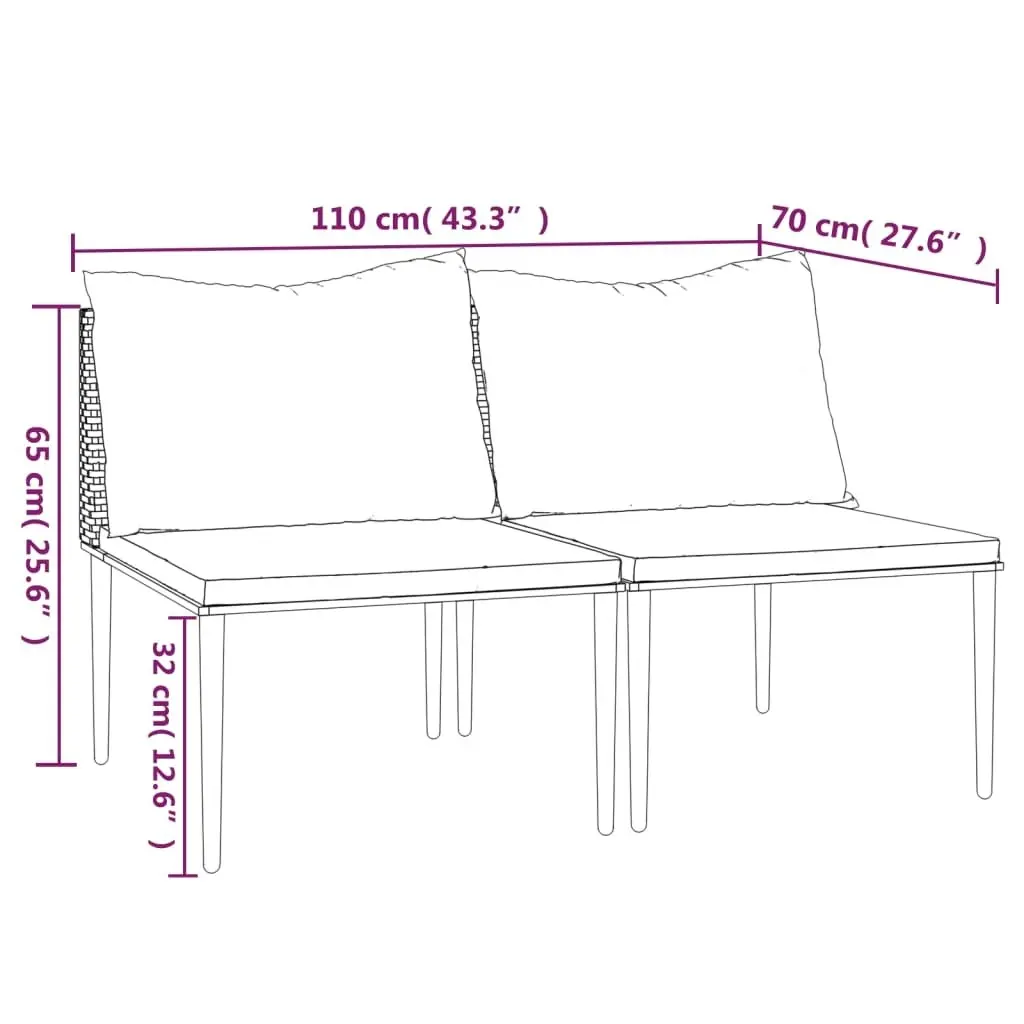 Garden Middle Sofas with Cushions 2 pcs Grey Poly Rattan 364128