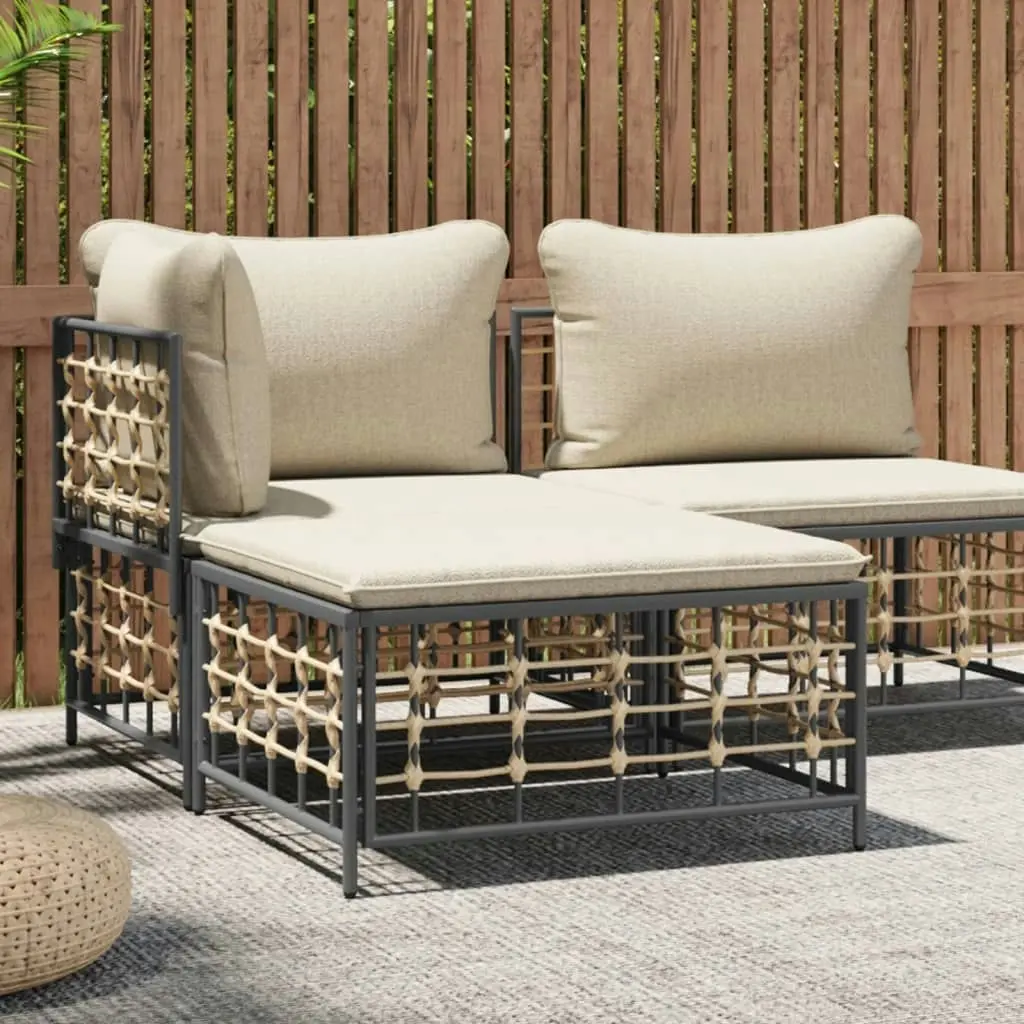 Garden Footstool with Beige Cushion Poly Rattan 364132