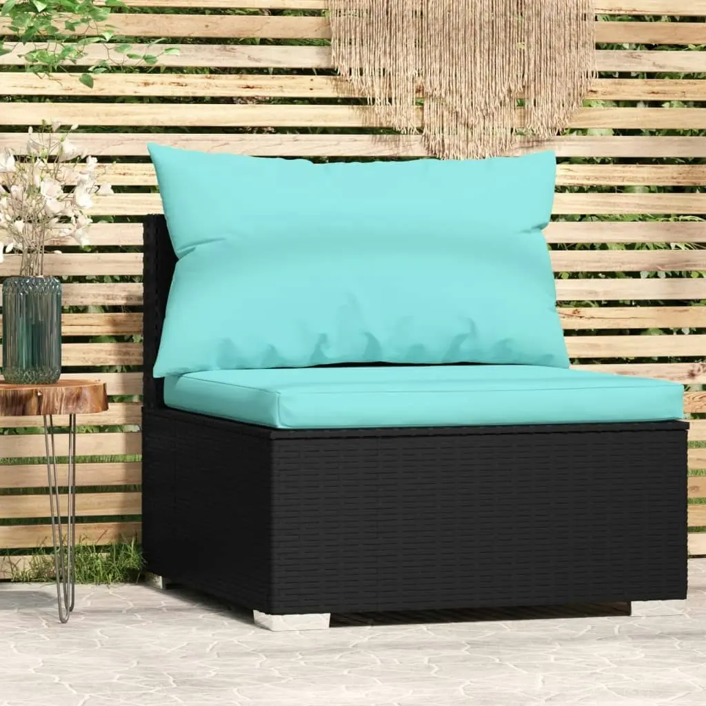 Garden Middle Sofa with Cushions Black Poly Rattan 317537