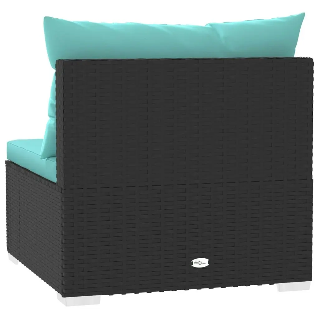 Garden Middle Sofa with Cushions Black Poly Rattan 317537