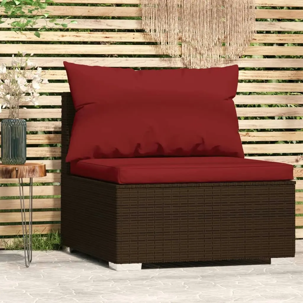 Garden Middle Sofa with Cushions Brown Poly Rattan 317548