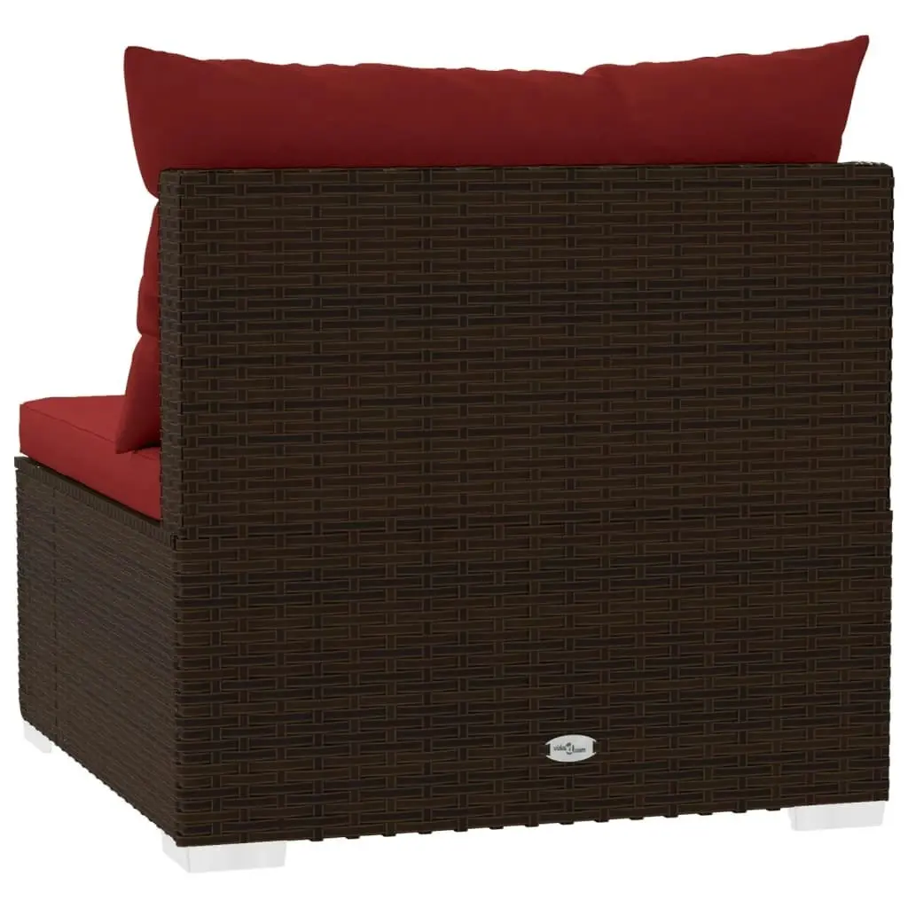 Garden Middle Sofa with Cushions Brown Poly Rattan 317548