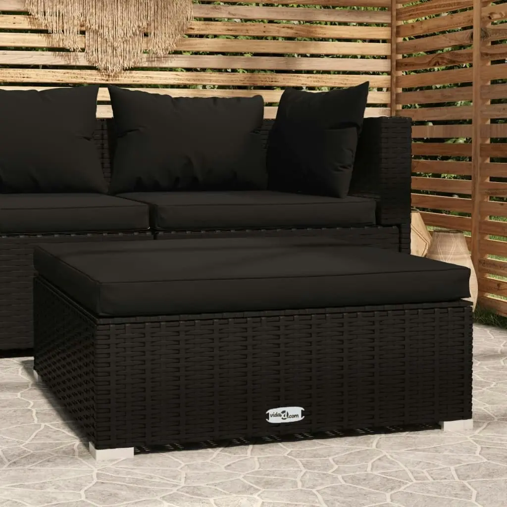 Garden Footrest with Cushion Black 70x70x30 cm Poly Rattan 317525