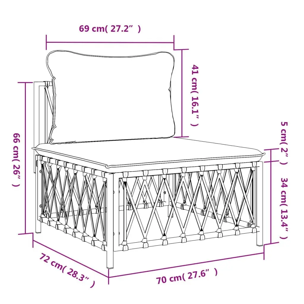 Garden Middle Sofa with Cushions White Woven Fabric 364139